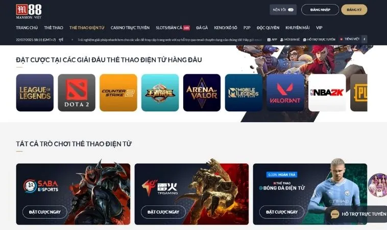 Thể Thao Điện Tử Hấp Dẫn Tại Nhà Cái M88