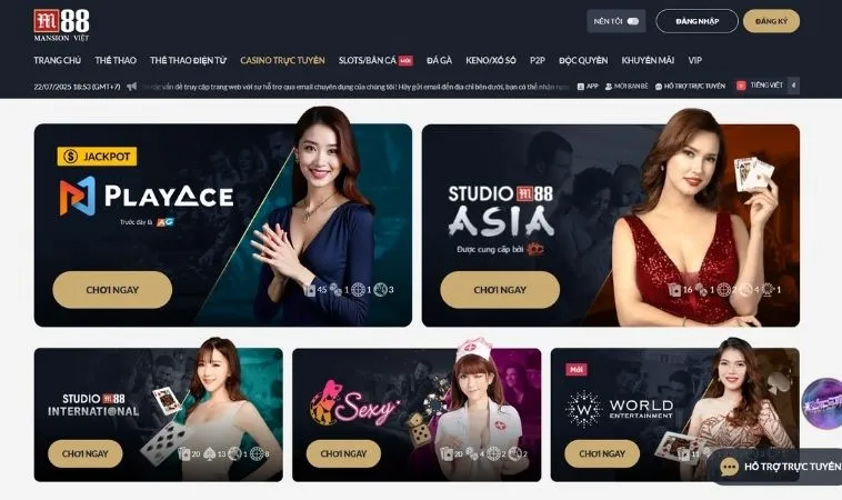 Sảnh Casino Online M88 hợp tác với những nhà cung cấp live casino hàng đầu
